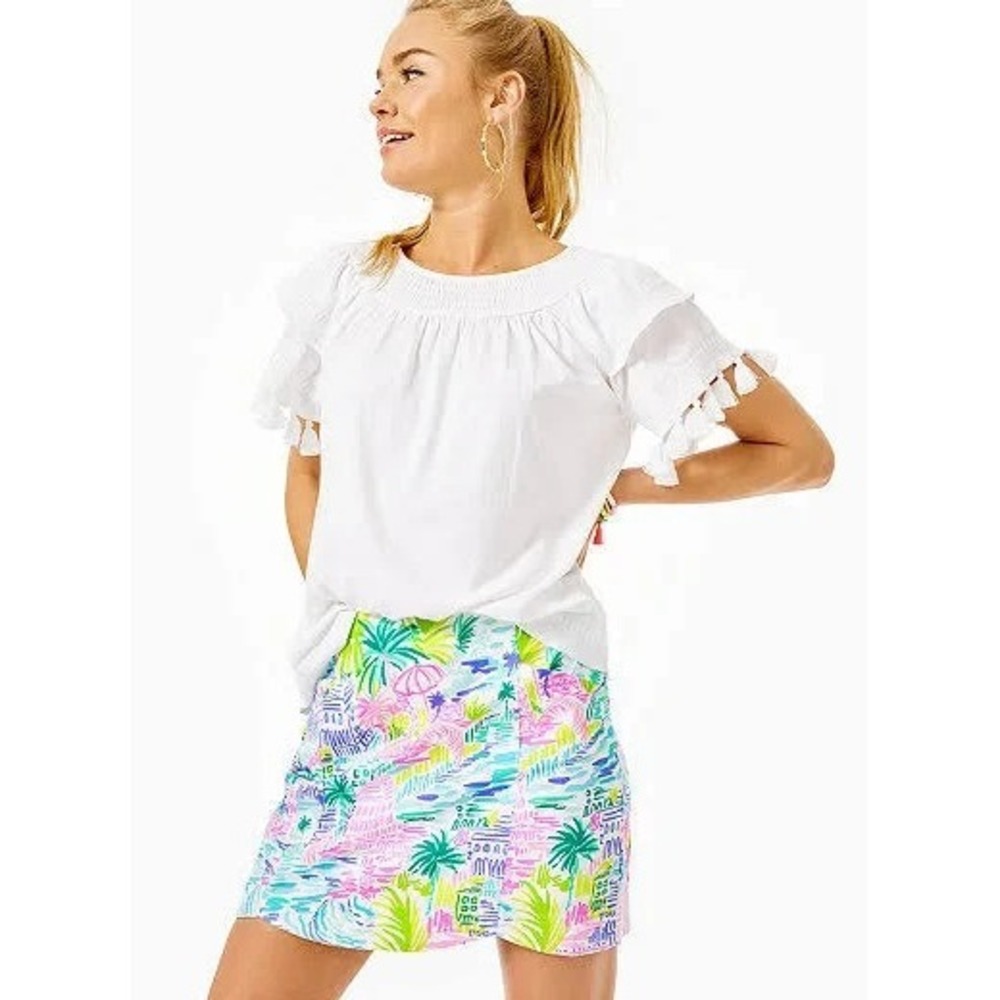 Lilly Pulitzer Nailah Top Blouse Resort White Tassel Embroidery XXS‎ T-Shirt